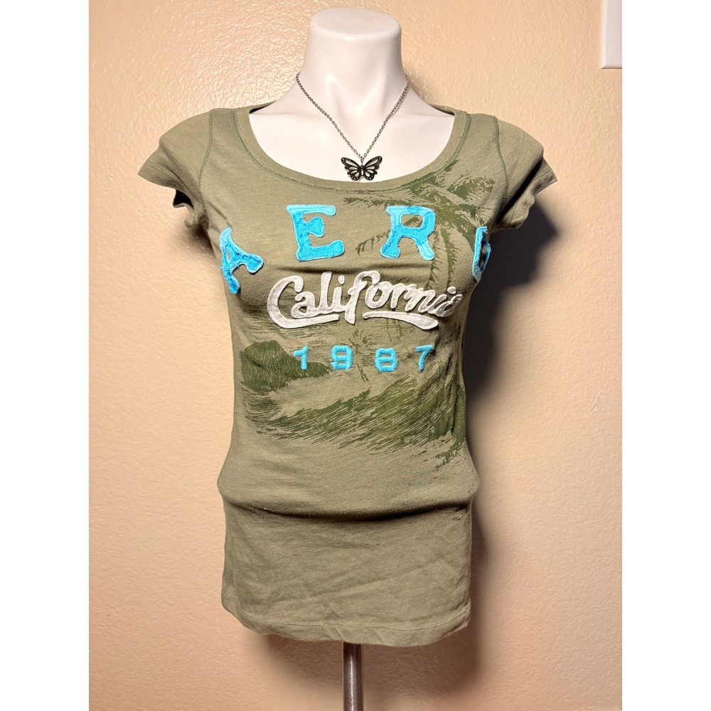 Y2K Aeropostale Womens Green California 1987 Graphic Tee Short Sleeve M #5